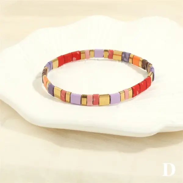 Wholesale Hawaiian Bohemian Streetwear Square Copper Beaded Stoving Varnish Plating 18k Gold Plated Bracelets