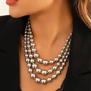 Wholesale Luxurious 18K Gold Plated Stainless Steel Beaded Necklace Round Beads Casual Elegant Simple Style Lobster Clasp Jewelry Accessory