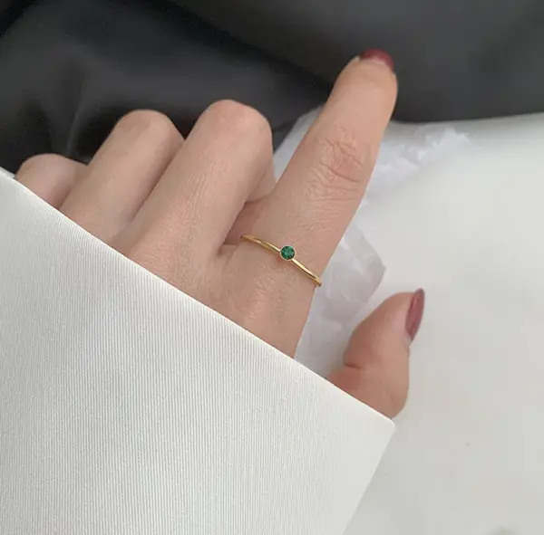 304 Stainless Steel Geometric PVD Coated Artificial Crystal 18K Real Gold Plated Simple Style Waterproof Non Tarnish Plating Gold Rings