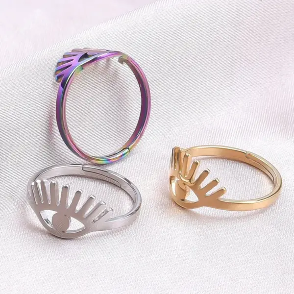 PVD Coated Real Gold Plated 18K Gold Eye 304 Stainless Steel Streetwear Waterproof Non Tarnish Open Ring