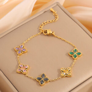 Colorful full diamond four-leaf clover bracelet
