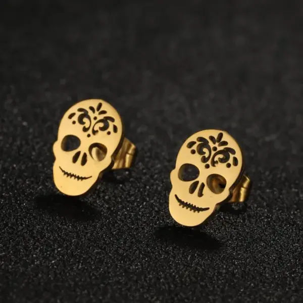 PVD Coated Real Gold Plated Skull Stainless Steel Punk Simple Style Waterproof Non Tarnish Ear Studs