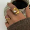 oly-29d9cad5d7e1d1907a8c670c85594f63 Wholesale PVD Coated Real Gold Plated 18K Gold Geometric 304 Stainless Steel IG Style Elegant Simple Style Waterproof Non Tarnish Open Rings