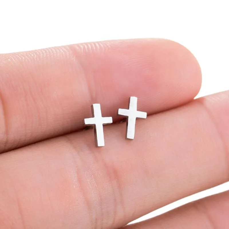 Wholesale PVD Coated 18K Gold Real Gold Plated Cross 304 Stainless Steel Retro Waterproof Non Tarnish Ear Studs