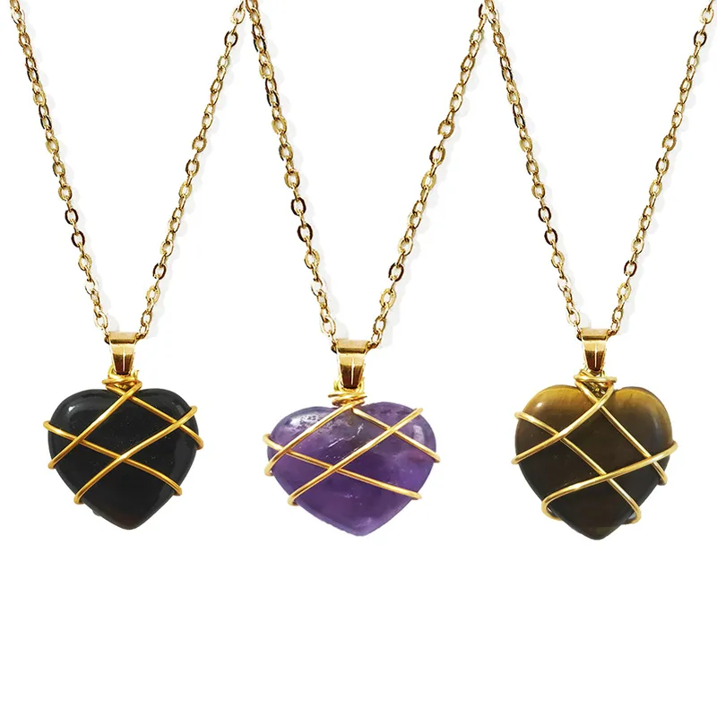 Wholesale Simple Style Heart Shape Crystal Chain Pendant Necklace 1 Piece