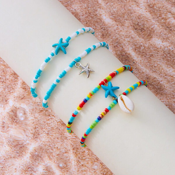 Wholesale Summer Beach Vacation Rice Beads Conch Devil's Eye Winding Foot Stacked Bracelet Starfish Pendant Jewelry