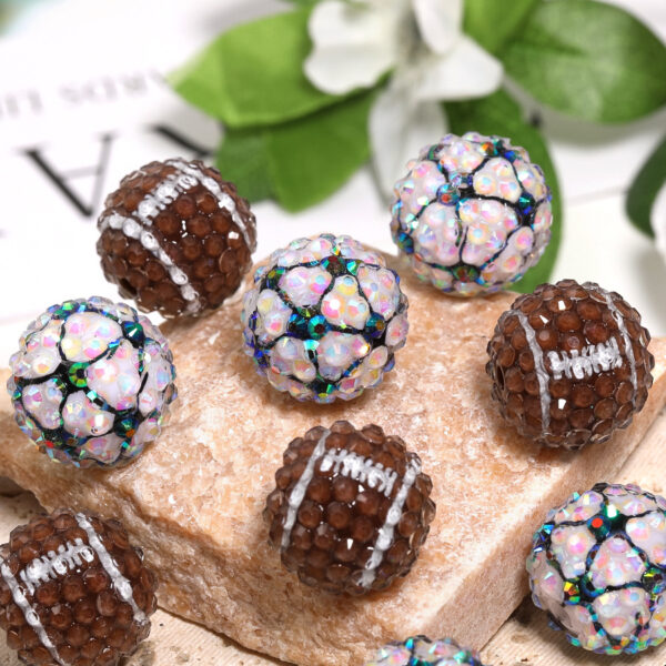 Wholesale Cross-border heavy industry rugby full diamond beads acrylic football stars diamond ball diy mobile phone chain accessories