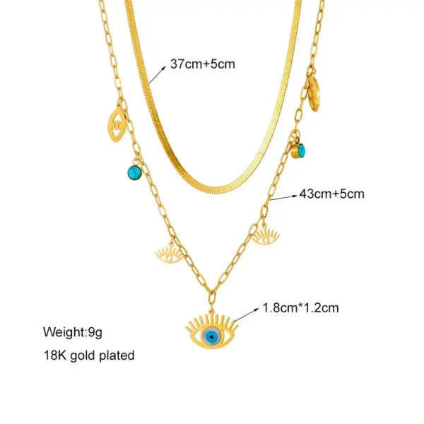 Wholesale PVD Coated Real Gold Plated Sun Eye Titanium Steel Fashion Waterproof Non Tarnish Layered Necklaces