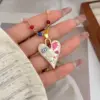 Wholesale Jewelry Artistic Heart Shape Copper 18K Gold Plated Asymmetrical Printing Pendant Necklace Beaded Chain