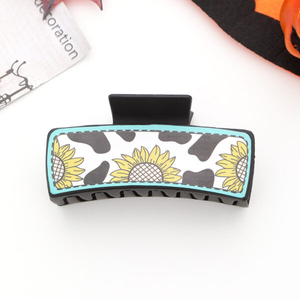 Wholesale Western Cowboy Style Sunflower Cow Pattern Leather Women's Hairpin Grabber Shark Clip Hair Accessories Clip Cross-Border European and American