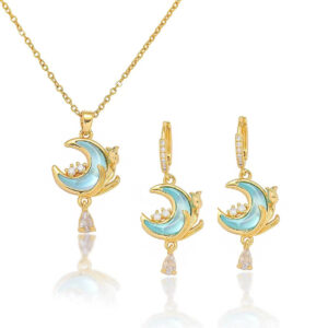 oly-2a0845a67d326f37b212a5bd32f2f5a6 Wholesale Women's Necklace European and American Internet Red Moon Zircon Niche New Style Design Star Moon Earrings Temperament suit Titanium Steel Necklace