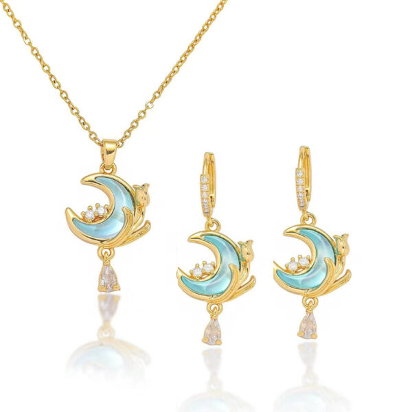 Wholesale Women's Necklace European and American Internet Red Moon Zircon Niche New Style Design Star Moon Earrings Temperament suit Titanium Steel Necklace