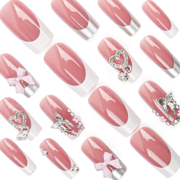 Wholesale Cross-border Europe and the United States nail patch wear a skin metal French manicure removable fake nails