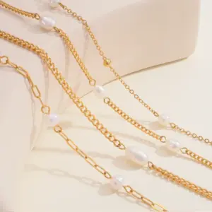 18K Gold Plated 316L Stainless Steel Freshwater Pearl Geometric Waterproof Non Tarnish Surgical Steel IG Style Simple Style Necklace For Women's