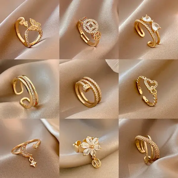 Wholesale Simple Style Square Flower Bow Knot Copper Hollow Out Inlay Zircon Open Ring 1 Piece