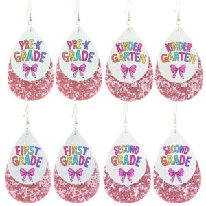 Wholesale Cross-border Amazon Ladies Teacher Earrings Double-layer Water Drop Leather Printed New Term Ritual Earrings