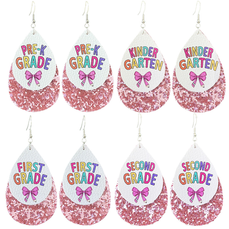 Wholesale Cross-border Amazon Ladies Teacher Earrings Double-layer Water op Leather Printed New Term Ritual Earrings