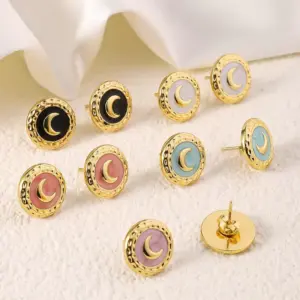 Wholesale 304 Stainless Steel Plastic Moon Electroplating Imitation Gold Romantic Simple Style Classic Style Plating Ear Studs