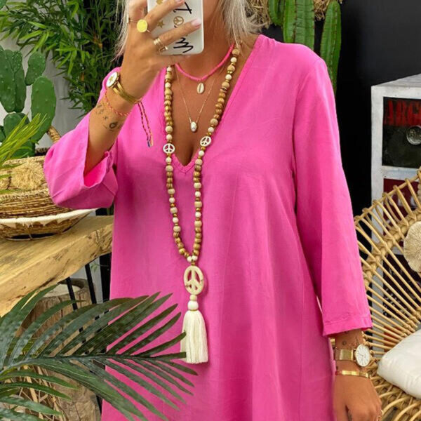 Wholesale Amazon European and American Cross Border Wooden Beaded Tassel Necklace Women's Handmade Bohemian Peace Symbol Pendant Woolen Chain