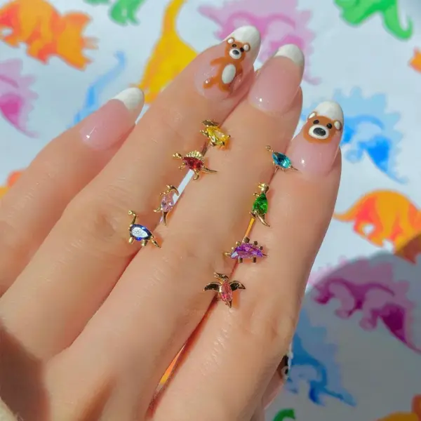 Wholesale 1 Pair Casual Dinosaur Copper Metal Inlay Zircon Ear Studs