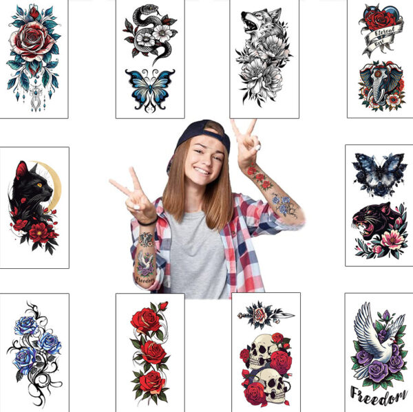 Wholesale Cross-border New Cartoon Retro Flower Series Tattoo Sticker Waterproof Party Party Gift Funny Fun Face Sticker