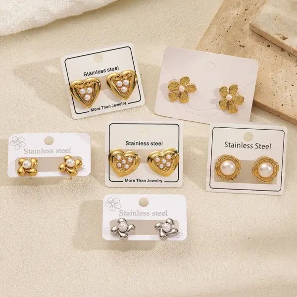 Color Retention Electroplated Acrylic Pearl Flower Square Heart Shaped Earrings Fashionable Women's Jewelry Accessory