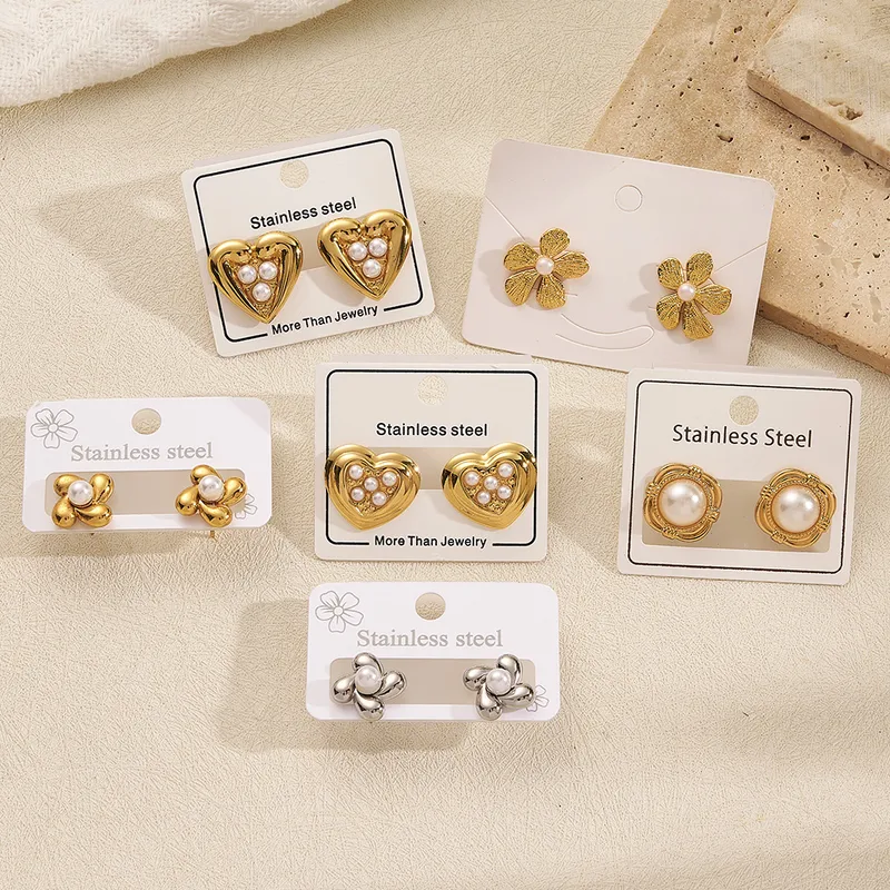 Wholesale Color Retention Electroplated Acrylic Pearl Flower Square Heart Shaped Earrings Fashionable Women's Jewelry Aessory