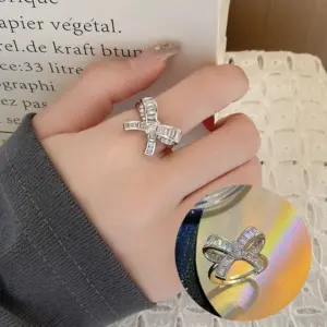 Silver Square Zircon Bow Ring