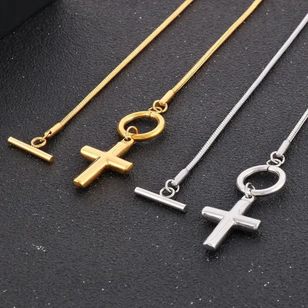 304 Stainless Steel Cross PVD Coated 18K Gold Plated Elegant Waterproof Non Tarnish Plating Necklace