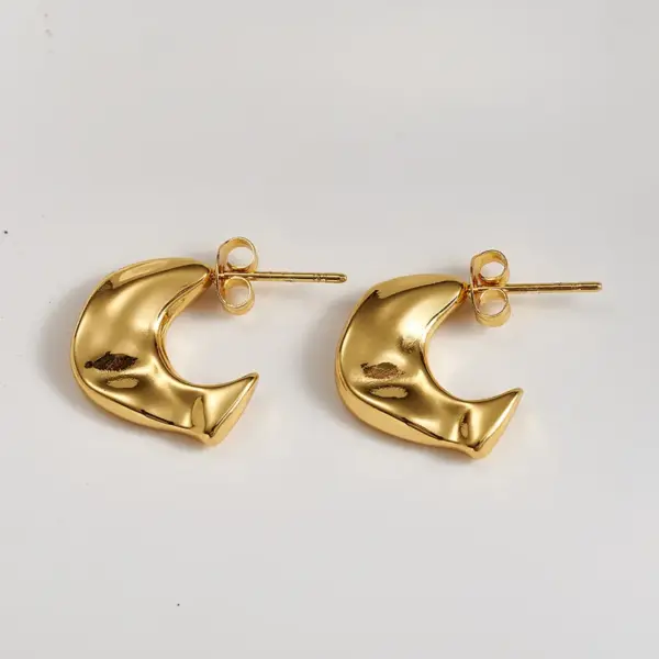 Wholesale Vintage INS Style European And American 304 Stainless Steel Striped Concave-Convex C-shaped Earrings Basic Simple Style Imitation Gold Plated Water Plated