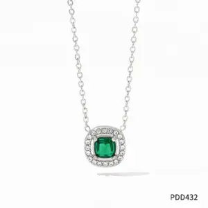 Pdd432 Necklace Silver Green Zirconium