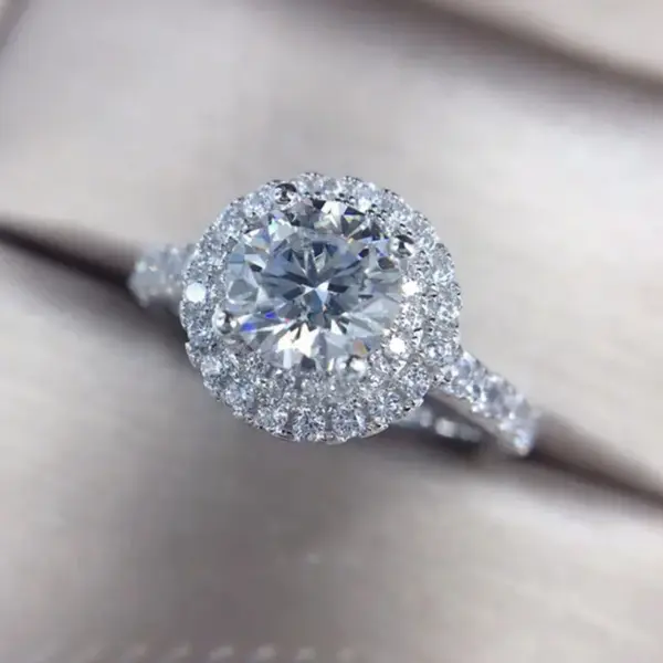 Wholesale Fashion Geometric Exquisite Zircon Round Diamond Engagement Copper Ring
