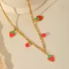 Wholesale Jewelry Cute Sweet Strawberry 304 Stainless Steel Acrylic 18K Gold Plated Plating Inlay Jewelry Set Cable Chain