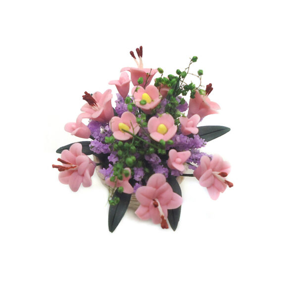 Wholesale 1:12 doll house accessories dollhouse mini clay flower plant potted white woven pot lily flower arrangement model