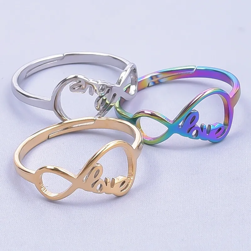 Wholesale PVD Coated Real Gold Plated 18K Gold Letter 304 Stainless Steel Streetwear Waterproof Non Tarnish Open Ring