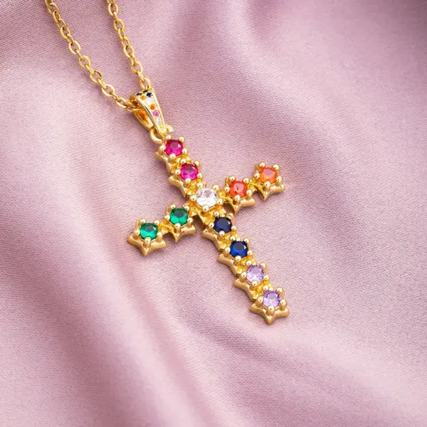 Wholesale Water Plating 18K Gold Plated Real Gold Plated Cross 304 Stainless Steel Copper Fashion Waterproof Non Tarnish 304 Stainless Steel Necklace