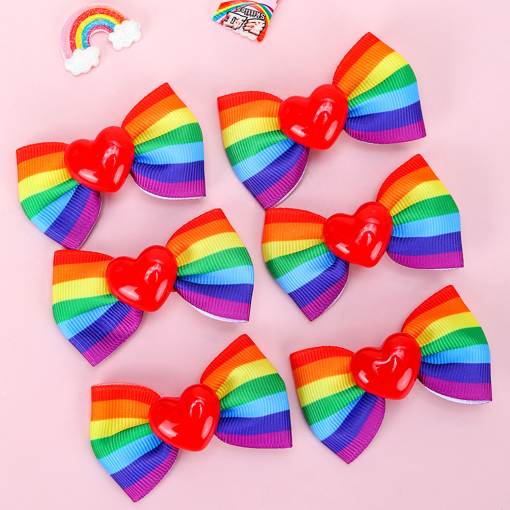 Wholesale Chilen's Bow Hairpin Rainbow Rib Bow Clip Cute Girl's Hair