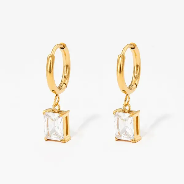 Wholesale PVD Coated Real Gold Plated 16K Gold White Gold Plated Gold Plating Square 304 Stainless Steel Fashion Waterproof Non Tarnish Earrings