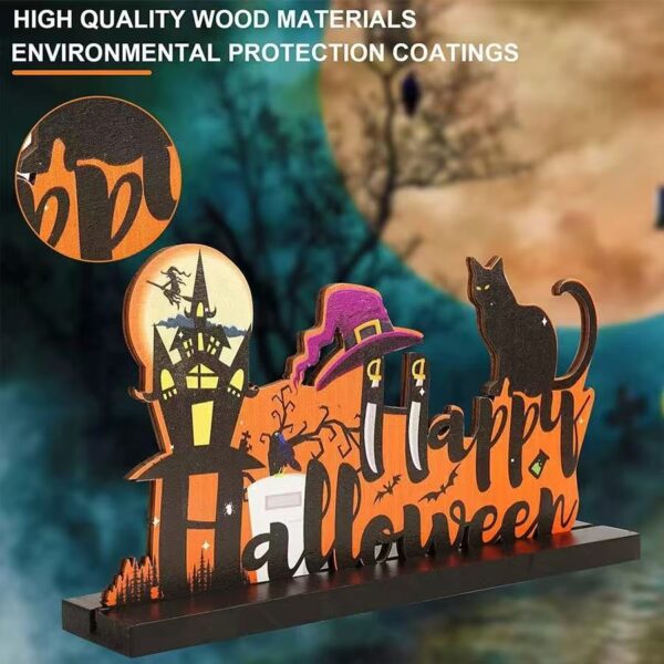 Wholesale 3 Halloween Black Letter Orange Wooden Ornaments with Bases - Halloween Desktop Wooden Ornaments