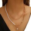 oly-2a32983c10a42cde7a561b40cb85d93a Wholesale jewelry fashion long round bead chain stacked wearing necklace retro style personality pearl otbuckle necklace