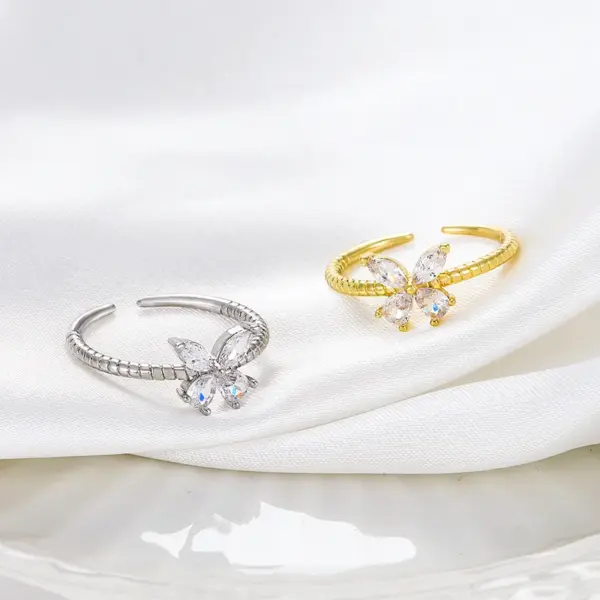 Wholesale Simple Style Butterfly Copper Inlay Zircon Open Ring