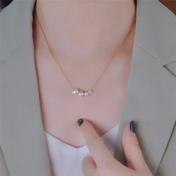 PVD Coated Real Gold Plated 18K Gold Pearl 304 Stainless Steel Simple Style Waterproof Non Tarnish 304 Stainless Steel Necklace