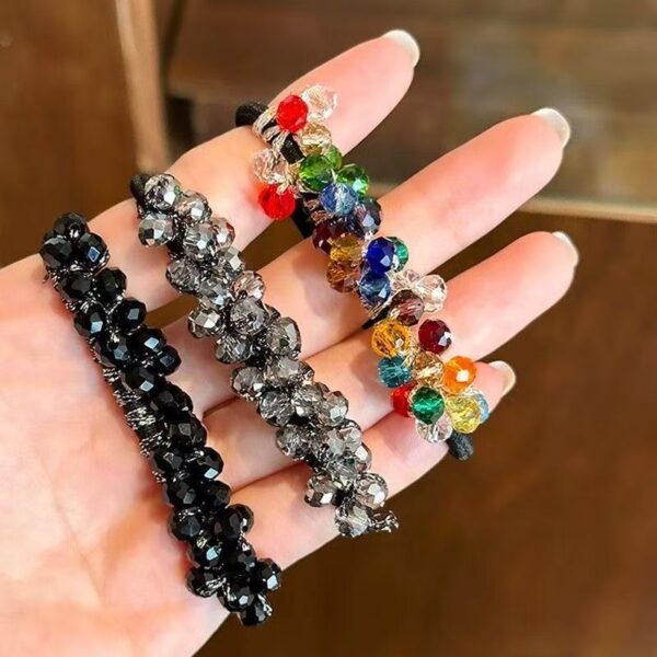 Wholesale Light Luxury Imitation Crystal Beaded Head Rope Women's Japanese and Korean High-end Hair Ring Bracelet Dual-use Women's Exquisite Paytail Hair Rope Rubber Strap