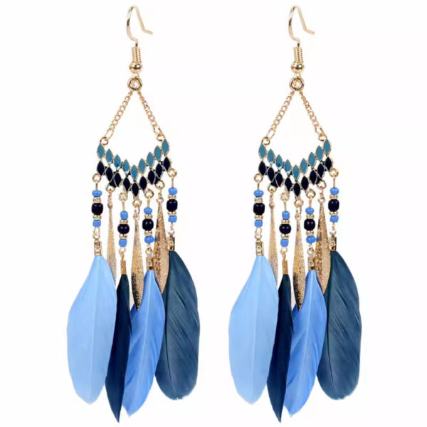Wholesale Ethnic Style Ser Fairy High-end Yunnan Travel Photography Feather Earrings Without Pierced Bohemian Style Long Earrings and Ear Clips