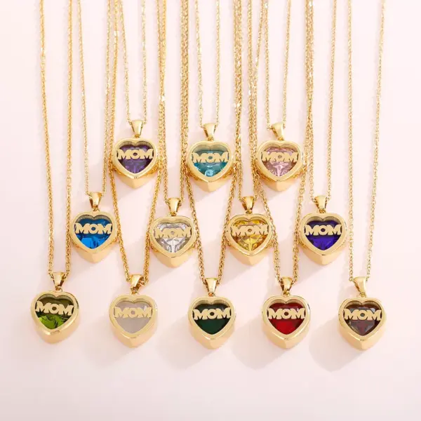 304 Stainless Steel Letter PVD Coated Birthstone 18K Real Gold Plated Fashion MAMA Waterproof Non Tarnish Plating Inlay Cable Chain Pendant Necklace