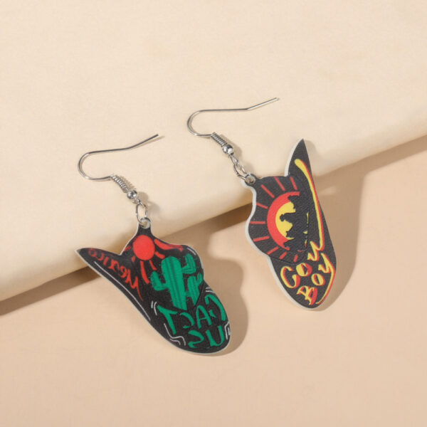 Wholesale European and American New Eco-friendly Acrylic Wooden Earrings Distinctive Western Denim Theme Cowboy Hat Earrings