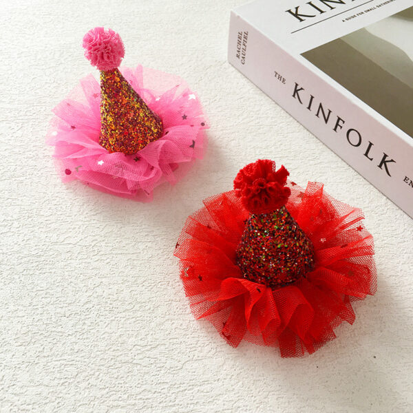 Wholesale Birthday party hair accessories cute small gauze ball three-dimensional hat hairpin children's headdress star mesh headdress