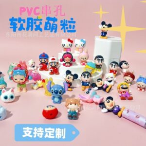 Wholesale Sitting Posture Standing Labubu with Hole Cute Rubber Beads DIY Mobile Phone Chain Accessories Beaded Pen Pvc Soft Rubber Doll