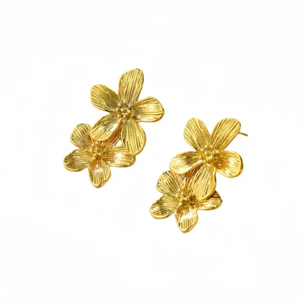 Wholesale PVD Coated Real Gold Plated Flower 304 Stainless Steel Retro Waterproof Non Tarnish Ear Studs