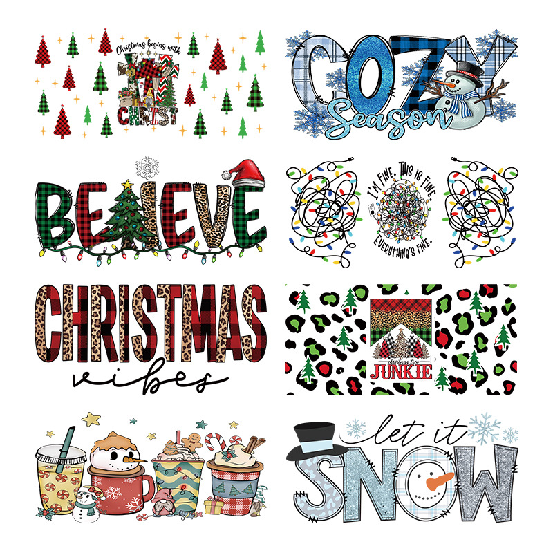 Wholesale Cartoon Christmas Series 16oz C UV DTF Wraps